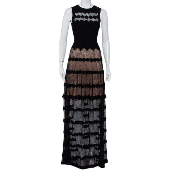 Alaia Black Perforated Knit Sleeveless Maxi Dress S